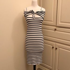 F21 Black White Stripe Fitted Sexy Dress- Small